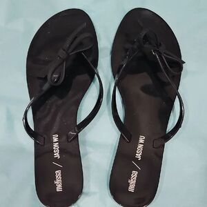 Melissa Jason Wu Black Bow Thong Sandals